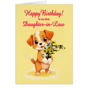 Hija en la ley Cachorro de cumpleaños y flores