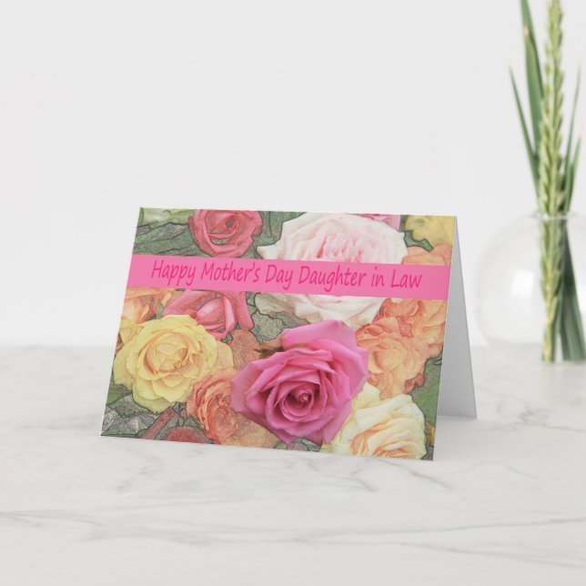 Hija en la ley feliz tarjeta de rosa del Día de la (Anverso)