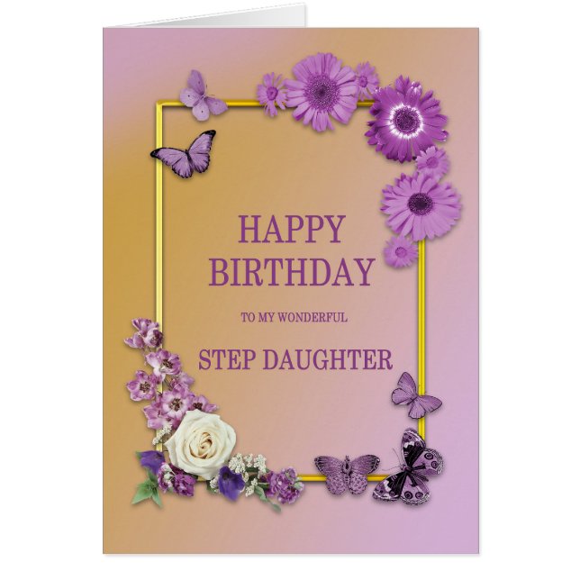 Hija escalonada Flores de cumpleaños y mariposas (Frente)