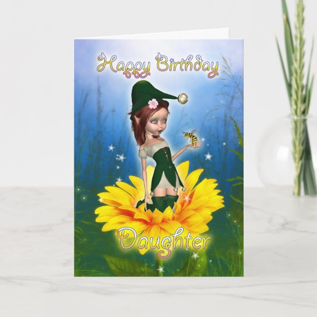 Hija, Tarjeta De Cumpleaños - Fantasía Cute Elf Al (Anverso)