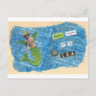 Hija verde de la postal de la sirena del mar