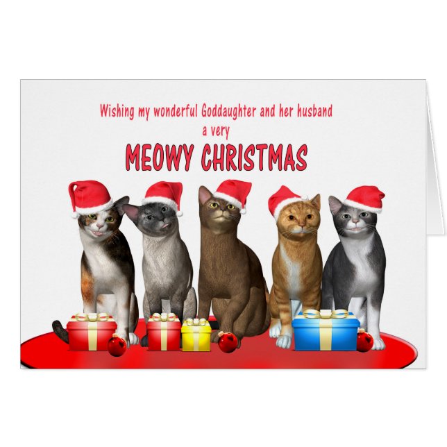Hija y esposo, gatos en gorras Navidades (Anverso (Horizontal))