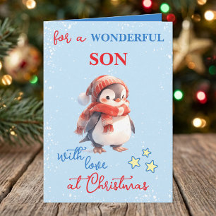 Hijo maravilloso pingüino azul navidad