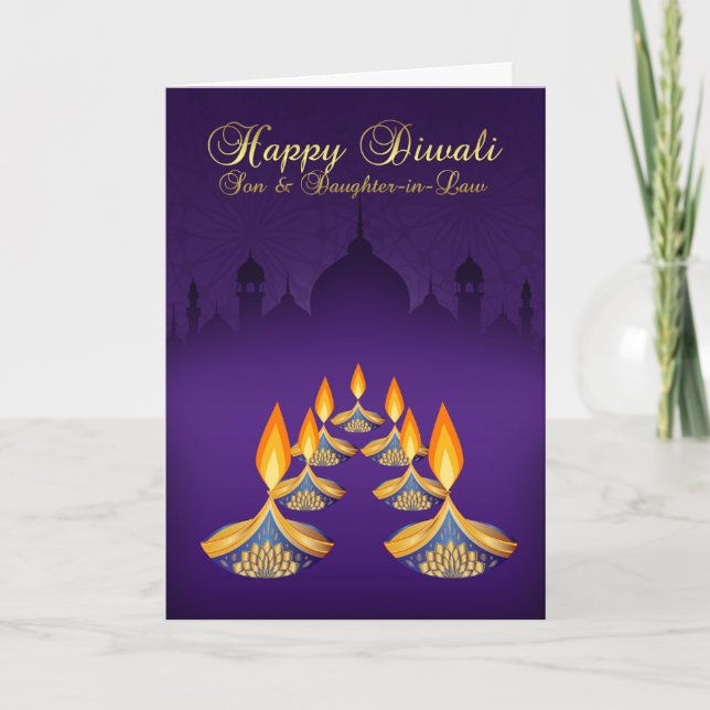 Hijo y nuera, tarjeta de felicitación de Diwali, (Anverso)