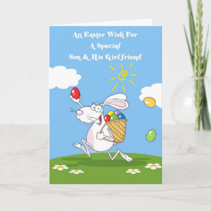 Hijo y su novia bendiciendo tarjeta de Pascua