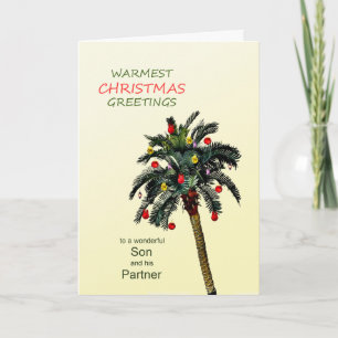 Hijo y su pareja saludan la Navidad Palm Tree
