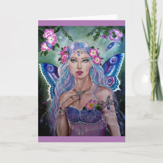 Himno azul morado con tarjeta de saludo de rosas s