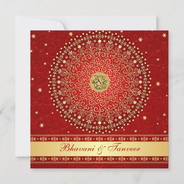 Hindu Ganesh Red, Invitación a la boda de los roto (Anverso)