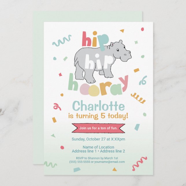 ¡Hip Hip Hurra! Invitaciones de cumpleaños de Hipo (Anverso / Reverso)