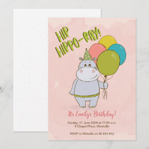 Hip Hippo-Ray Niños Invitación al cumpleaños