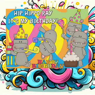 Hip Hippo Ray Personalizado Invitación de cumpleañ