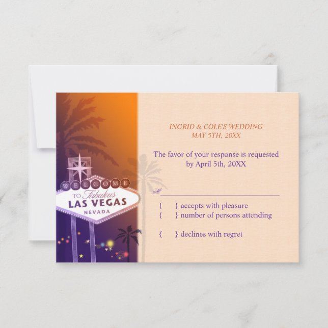 Hip Naranja Purple Las Vegas Wedding RSVP (Anverso)