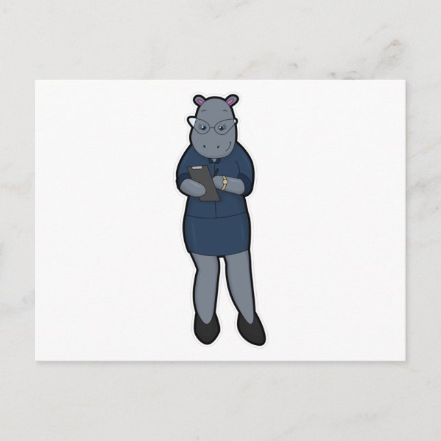 Hipopótamo como secretario con bloc de notas y bol (Anverso)