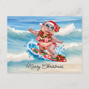 Hipopótamo de surf de Navidad en tabla de surf con