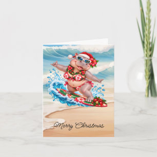 Hipopótamo de surf de Navidad en traje de baño sob