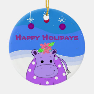 Hipopótamo Púrpura y Adornos de Navidad