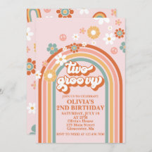 Hippie Arcoiris Dos Groovy Invitación de cumpleaño
