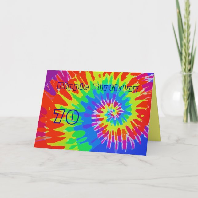 Hippie Cumpleaños 70.ª Tarjeta Groovy Tie-Dye (Anverso)
