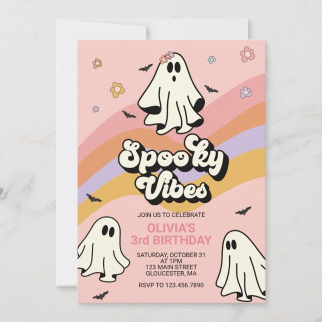Hippie Halloween Spooky VIBES Invitación de cumple (Anverso)