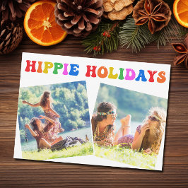 Hippie Holidays Photo colorido Rainbow Retro Card