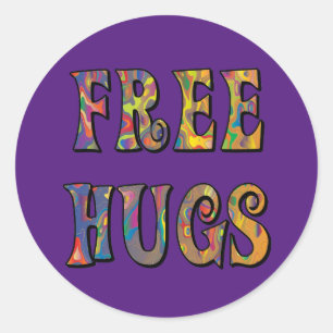 Hippie Love Free Hugs Classic Round Pegatina