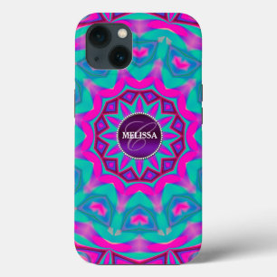 Hippie Love Pink Aqua Custom Name Funda