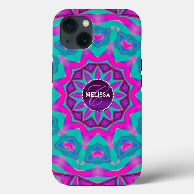 Hippie Love Pink Aqua Custom Name Funda (Reverso )