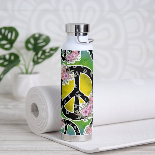 Hippie Peace Tie Dye Flowers Botella Tumbler (Yoga)