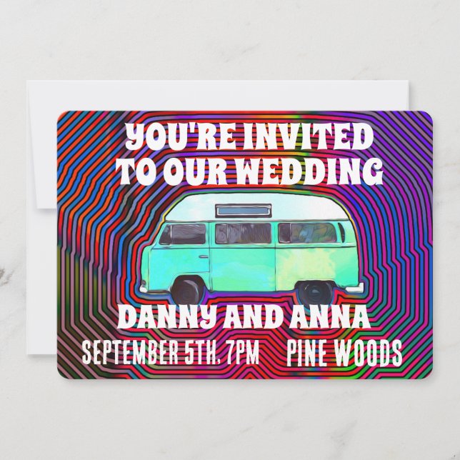 HIPPIE PERSONALIZADO DE INVITACIONES DE BODA VAN D (Anverso)