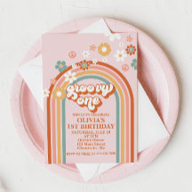Hippie Rainbow Groovy Invitación de primer cumplea