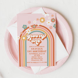 Hippie Rainbow Groovy Invitación de primer cumplea