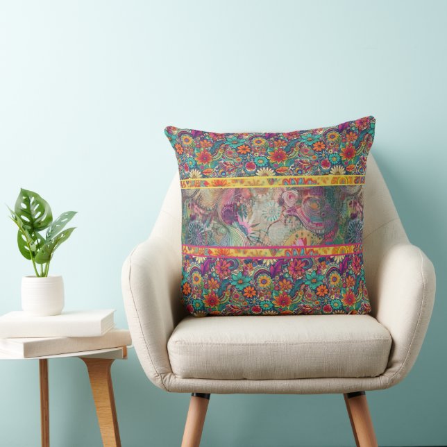 Hippie retro: almohada de fantasía floral (Silla)