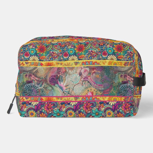 Hippie retro: Bolsa de Aseo de Fantasía Floral (Reverso )