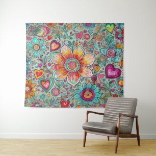 Hippie retro: Tapiz abstracto de flores amarillas