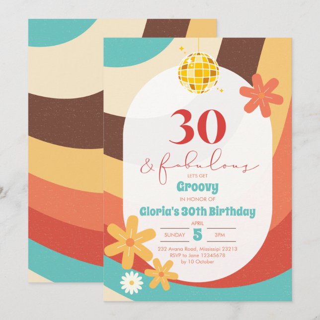 Hippie retro Treinta y Fabulosa Invitación (Anverso / Reverso)