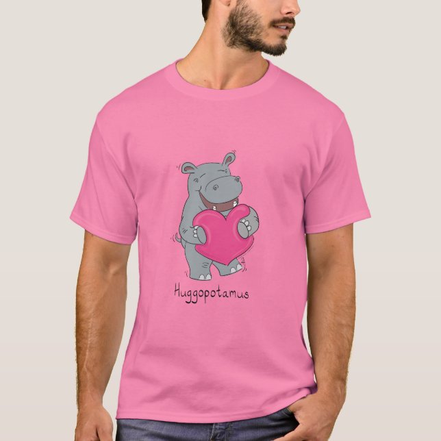 Hippo abraza día de San Valentín camiseta rosa (Anverso)