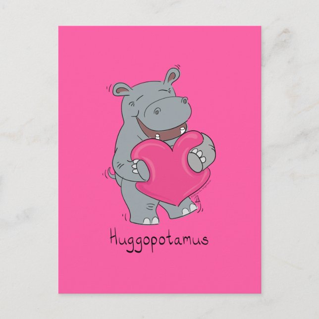 Hippo abraza rosa la postal del Día de San Valentí (Anverso)