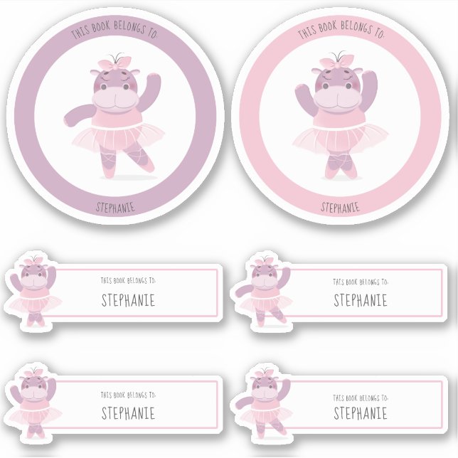 Hippo Ballerina Este libro pertenece al Pegatina (Anverso)