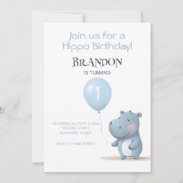 Hippo Cumpleaños invitación sencilla azul suave