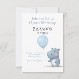 Hippo Cumpleaños invitación sencilla azul suave