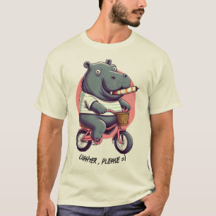 Hippo en bicicleta "Lighter, por favor" camiseta c