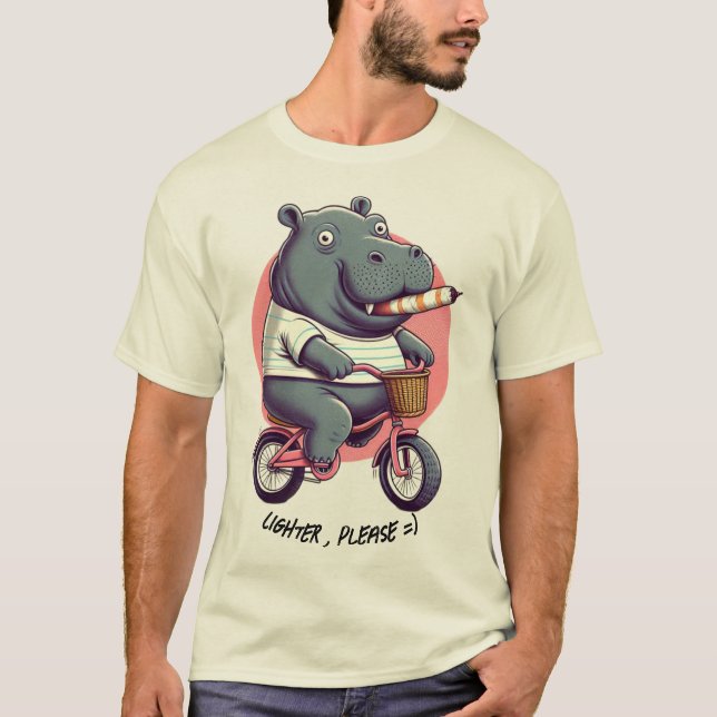 Hippo en bicicleta "Lighter, por favor" camiseta c (Anverso)