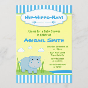 Hippo Invitación a Baby Shower Hippo Blue Hippo Bo