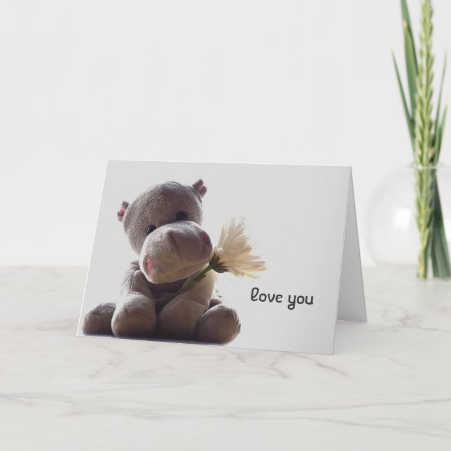 Hippo relleno con tarjeta de saludo de flores (Anverso)