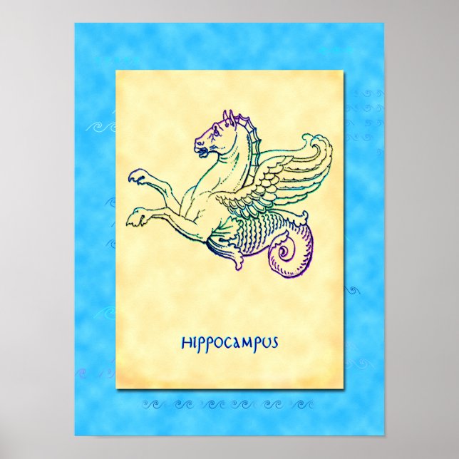 Hippocampus Poster de arte griego de caballos (Frente)