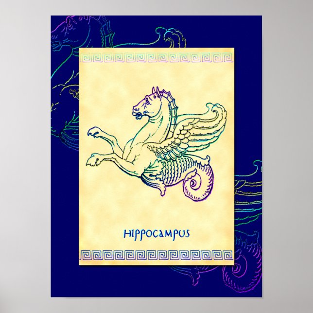 Hippocampus Poster de arte griego de caballos (Frente)