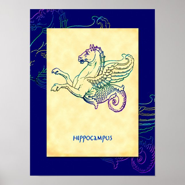 Hippocampus Poster de arte griego de caballos (Frente)