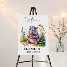 Hippopotamus Watermelon Baby Shower Welcome Sign