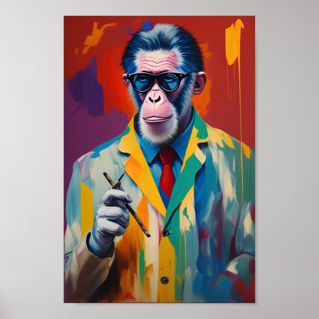 Hipster Ape Fumar Cigar Decoración Hogar Arte Pare (Frente)