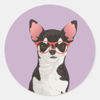 Hipster Pegatina Chihuahua de abrigo blanco y negr